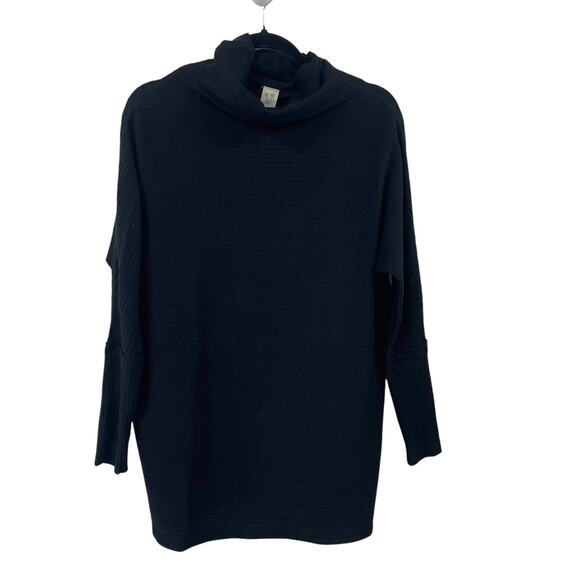 Free People We The Free Black Thermal Waffle Knit Cowl Neck Top Womens XS - Picture 1 of 5